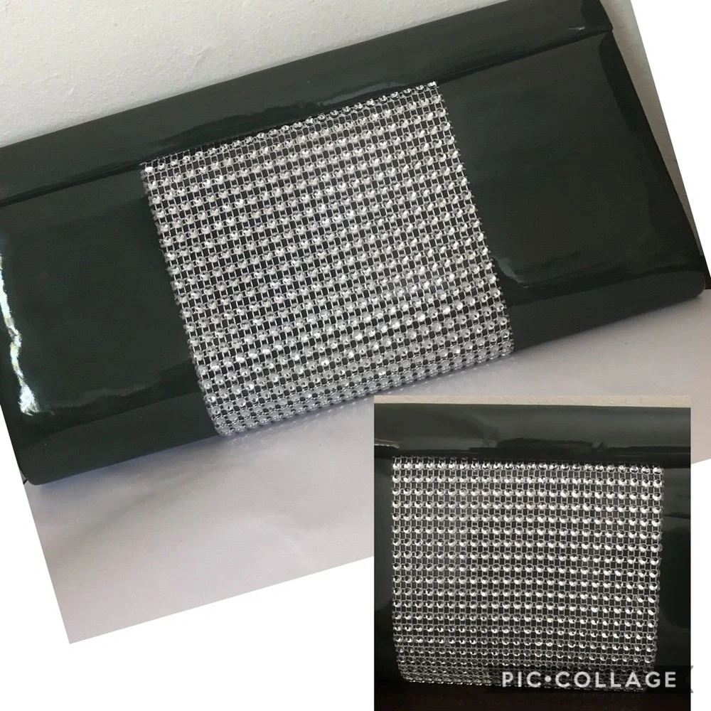 New Patent Clutch Rhinestones Dark Green Purse‎
